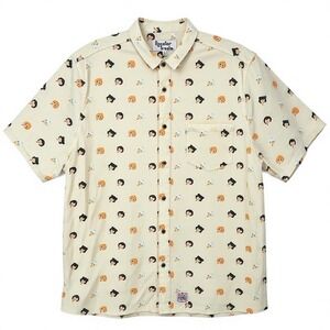 Rooster Treats Mens 3X Cream Cartoon Face Short Sleeve Button Up Shirt - AC